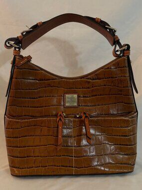 Dooney & Bourke Hobo Shoulder Bag Purse Croco-embossed Brown Leather #4083